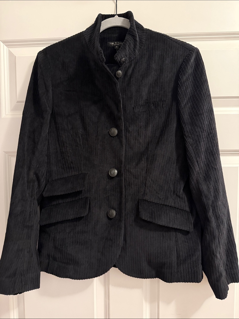 rag & bone Black Corduroy Stand-Collar Blazer